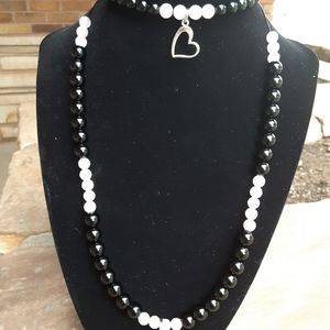 Rose Quartz Black Onyx Necklace and Bracelets